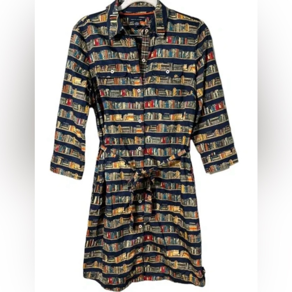 Book Print Button-Up Dress